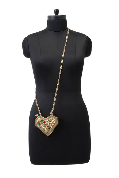 Buy_Anaar_Gold Crystals, Stones Designer Foiled Milano Satin Clutch _Online_at_Aza_Fashions