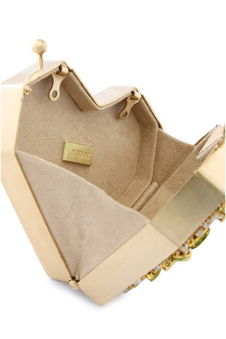 Shop_Anaar_Gold Crystals, Stones Designer Foiled Milano Satin Clutch _Online_at_Aza_Fashions
