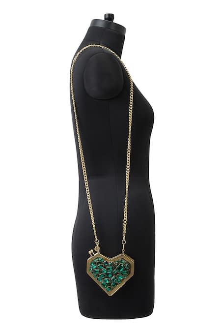 Anaar Green Crystals Liza Slingette Designer Clutch Online at Aza Fashions Anaar_Green Crystals Liza Slingette Designer Clutch _Online_at_Aza_Fashions