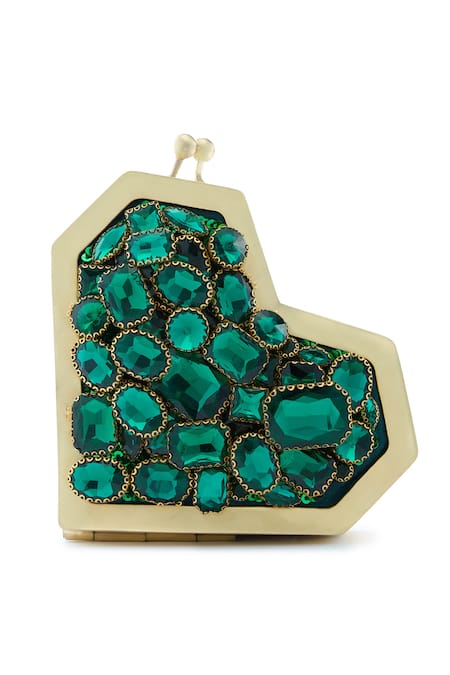 Shop Anaar Green Crystals Liza Slingette Designer Clutch Online at Aza Fashions Shop_Anaar_Green Crystals Liza Slingette Designer Clutch _Online_at_Aza_Fashions