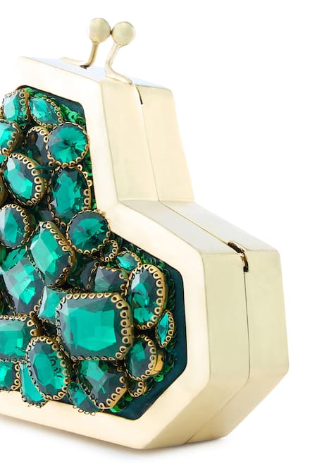 Buy Anaar Green Crystals Liza Slingette Designer Clutch Buy_Anaar_Green Crystals Liza Slingette Designer Clutch