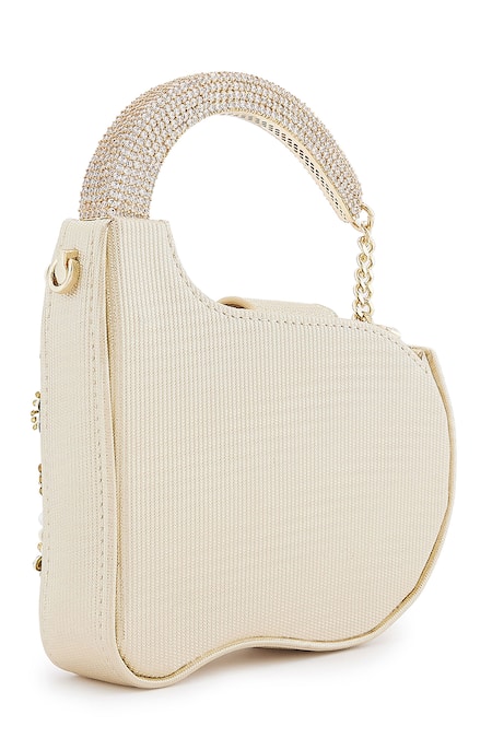 Shop Anaar White Fabric Flowers, Beads Swan Annette Floral Clutch at Aza Fashions Shop_Anaar_White Fabric Flowers, Beads Swan Annette Floral Clutch _at_Aza_Fashions