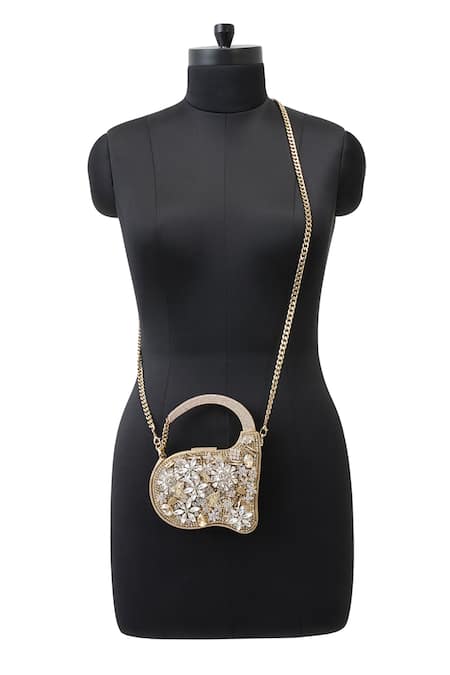 Anaar_Gold Crystals Butterfly Annette Designer Clutch _Online_at_Aza_Fashions