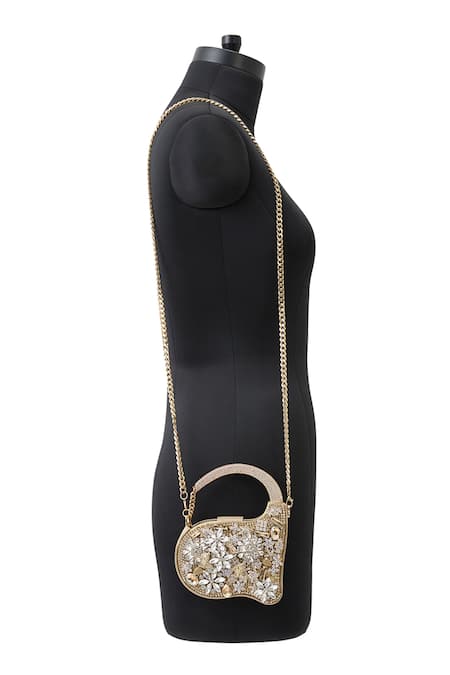 Buy_Anaar_Gold Crystals Butterfly Annette Designer Clutch _Online_at_Aza_Fashions