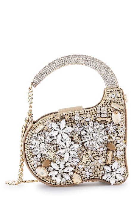 Anaar_Gold Crystals Butterfly Annette Designer Clutch _at_Aza_Fashions