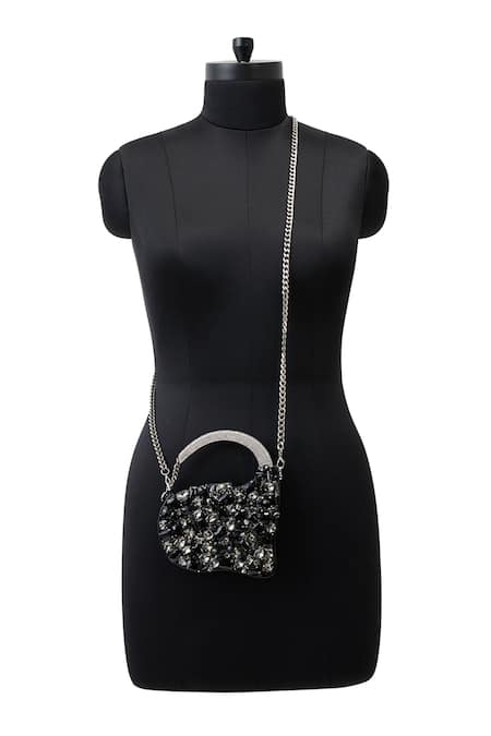 Anaar_Black Crystals Designer Showtime Annette Clutch _Online_at_Aza_Fashions