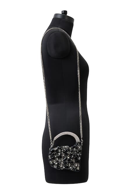 Buy_Anaar_Black Crystals Designer Showtime Annette Clutch _Online_at_Aza_Fashions