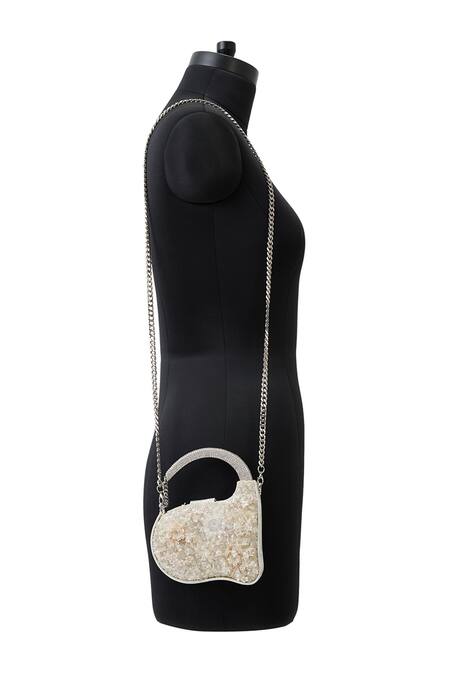 Buy Anaar White Beads, Embroidery Piom Pom Anette Designer Clutch Online at Aza Fashions Buy_Anaar_White Beads, Embroidery Piom Pom Anette Designer Clutch _Online_at_Aza_Fashions