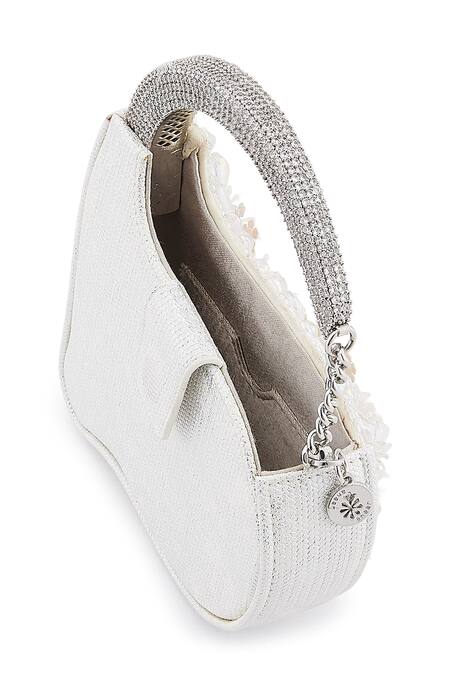 Buy Anaar White Beads, Embroidery Piom Pom Anette Designer Clutch Buy_Anaar_White Beads, Embroidery Piom Pom Anette Designer Clutch