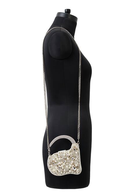 Shop Anaar White Pearls, Crystals Boss Lady Anette Designer Clutch Online at Aza Fashions Shop_Anaar_White Pearls, Crystals Boss Lady Anette Designer Clutch _Online_at_Aza_Fashions