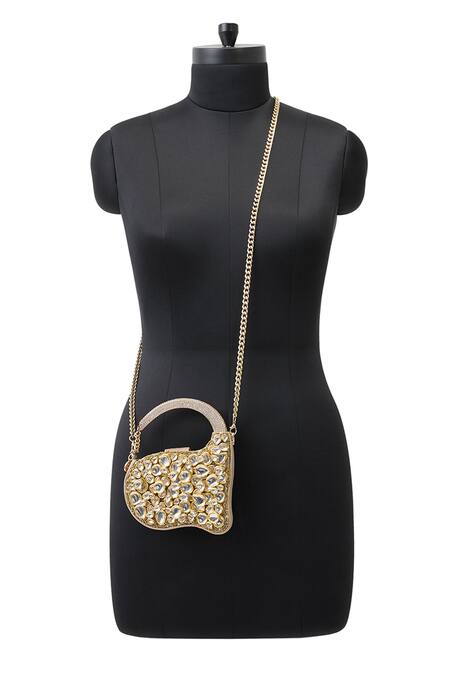 Anaar Gold Stones Foiled Milano Satin Clutch Online at Aza Fashions Anaar_Gold Stones Foiled Milano Satin Clutch _Online_at_Aza_Fashions