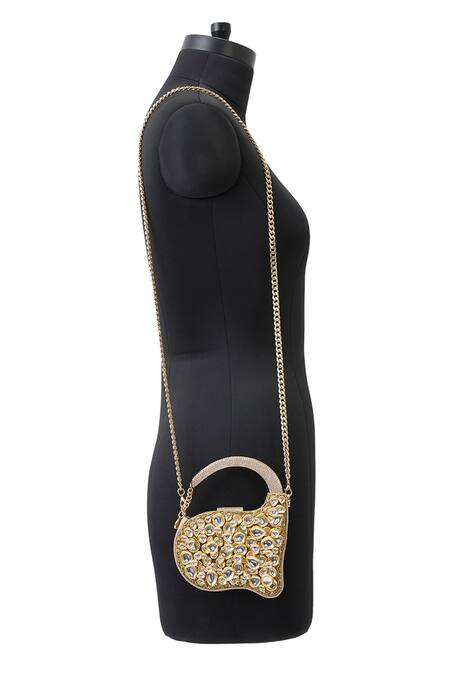 Buy Anaar Gold Stones Foiled Milano Satin Clutch Online at Aza Fashions Buy_Anaar_Gold Stones Foiled Milano Satin Clutch _Online_at_Aza_Fashions