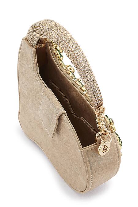 Anaar Gold Stones Foiled Milano Satin Clutch at Aza Fashions Anaar_Gold Stones Foiled Milano Satin Clutch _at_Aza_Fashions