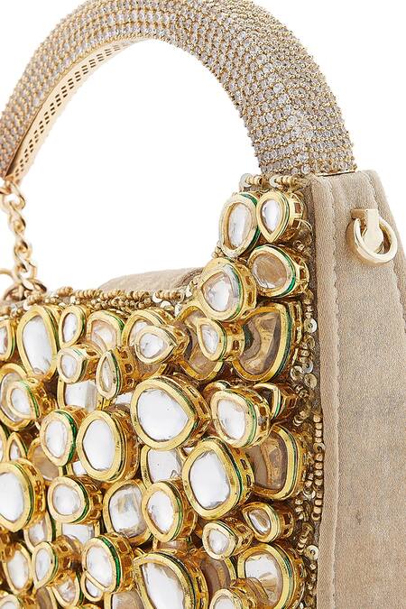 Buy Anaar Gold Stones Foiled Milano Satin Clutch Buy_Anaar_Gold Stones Foiled Milano Satin Clutch