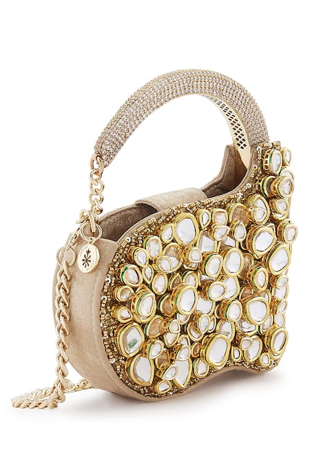 Anaar Gold Stones Foiled Milano Satin Clutch 