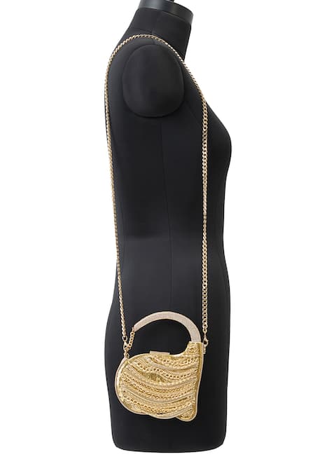 Anaar Gold Chains, Rhinestones Foiled Milano Satin Clutch Online at Aza Fashions Anaar_Gold Chains, Rhinestones Foiled Milano Satin Clutch _Online_at_Aza_Fashions