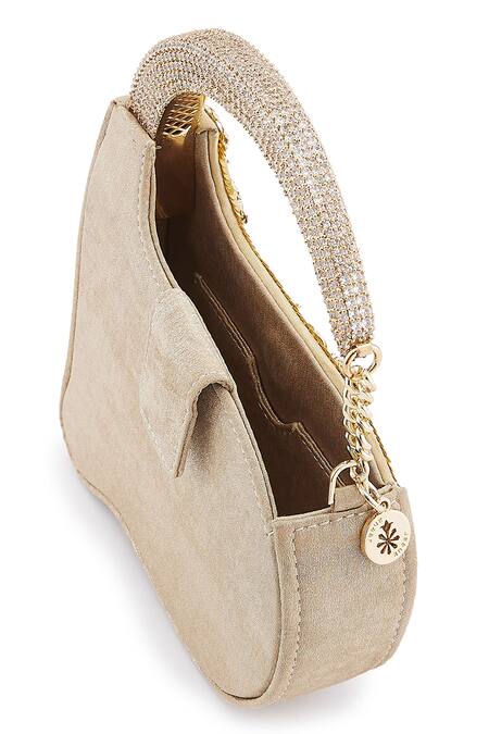 Shop Anaar Gold Chains, Rhinestones Foiled Milano Satin Clutch Online at Aza Fashions Shop_Anaar_Gold Chains, Rhinestones Foiled Milano Satin Clutch _Online_at_Aza_Fashions