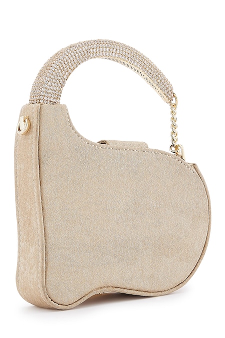 Shop Anaar Gold Chains, Rhinestones Foiled Milano Satin Clutch at Aza Fashions Shop_Anaar_Gold Chains, Rhinestones Foiled Milano Satin Clutch _at_Aza_Fashions