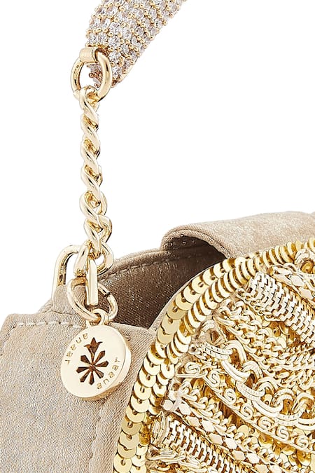 Buy Anaar Gold Chains, Rhinestones Foiled Milano Satin Clutch Buy_Anaar_Gold Chains, Rhinestones Foiled Milano Satin Clutch