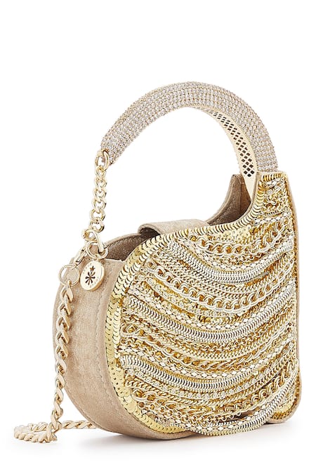 Anaar Gold Chains, Rhinestones Foiled Milano Satin Clutch 