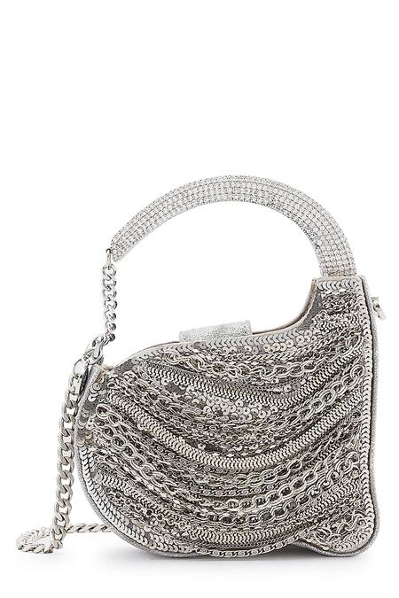Buy_Anaar_Silver Chains Bridal Satin Designer Clutch _Online_at_Aza_Fashions
