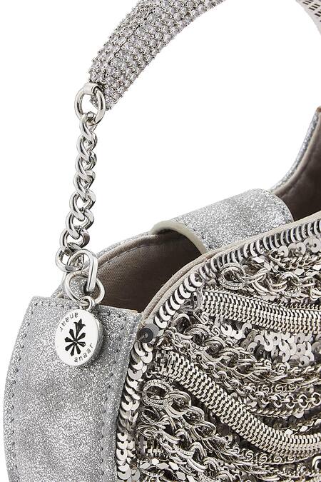 Anaar_Silver Chains Bridal Satin Designer Clutch _at_Aza_Fashions