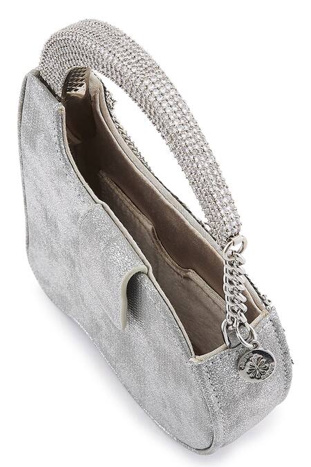 Buy_Anaar_Silver Chains Bridal Satin Designer Clutch 