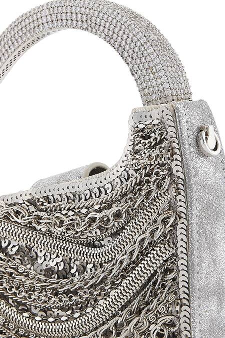 Shop_Anaar_Silver Chains Bridal Satin Designer Clutch 