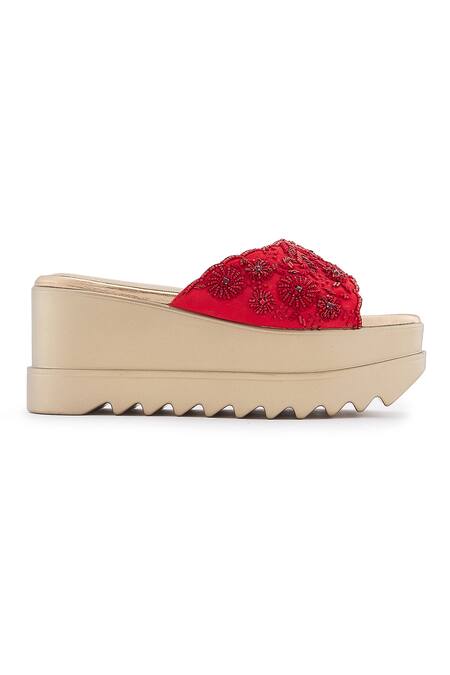 Buy_Anaar_Red Embroidery Scarlet Fever Wedges _Online_at_Aza_Fashions