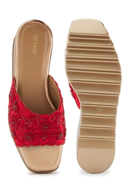 Anaar_Red Embroidery Scarlet Fever Wedges _at_Aza_Fashions