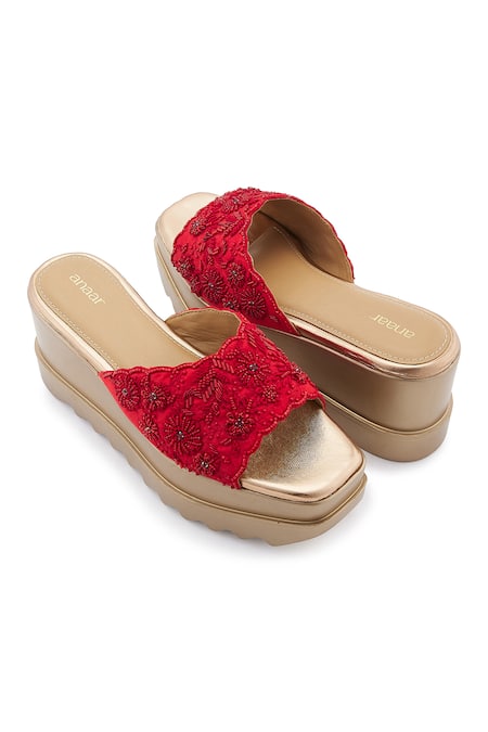 Buy_Anaar_Red Embroidery Scarlet Fever Wedges 