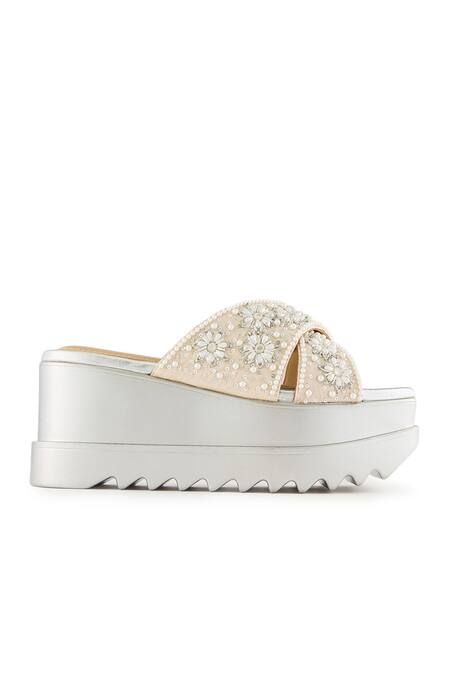 Anaar_Beige Beads, Pearls Embellished Luna Sandals _Online_at_Aza_Fashions