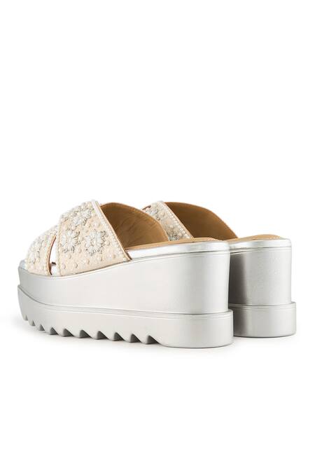 Anaar_Beige Beads, Pearls Embellished Luna Sandals _at_Aza_Fashions