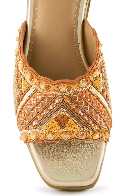 Shop_Anaar_Orange Embroidery Drama Dose Sandals _Online_at_Aza_Fashions