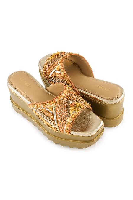 Anaar_Orange Embroidery Drama Dose Sandals _at_Aza_Fashions