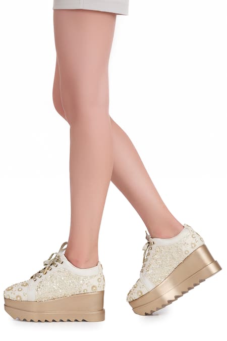 Buy_Anaar_White Buttercream Bliss Sneaker Wedges _Online_at_Aza_Fashions