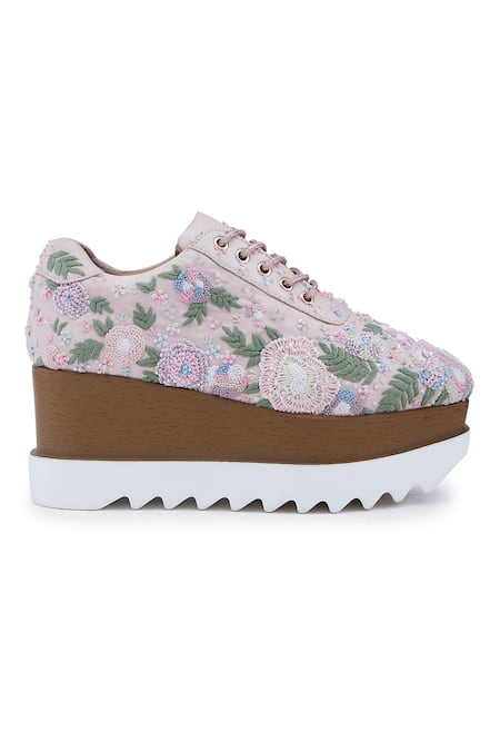 Buy_Anaar_Pink Blush Peony Wedge Sneakers _Online_at_Aza_Fashions