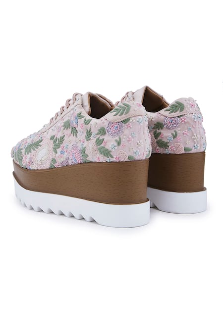 Shop_Anaar_Pink Blush Peony Wedge Sneakers _Online_at_Aza_Fashions