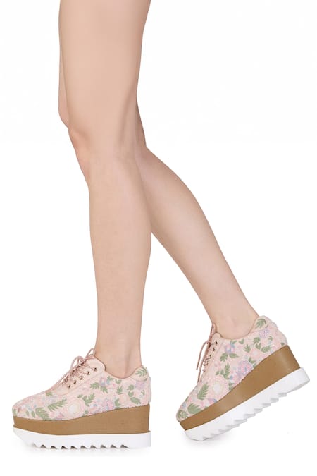 Anaar_Pink Blush Peony Wedge Sneakers _at_Aza_Fashions