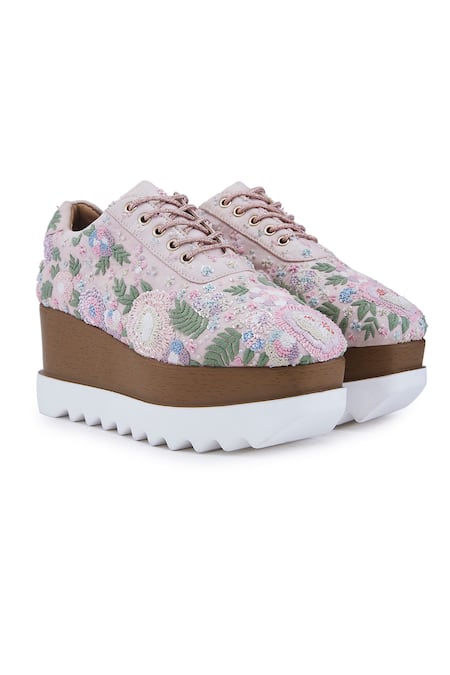 Anaar Pink Blush Peony Wedge Sneakers 