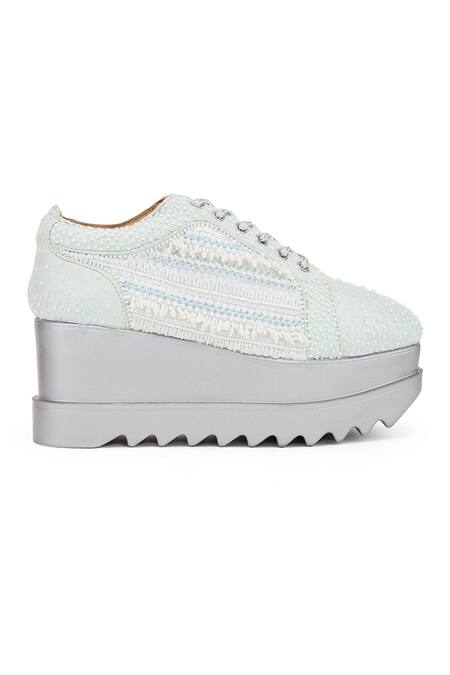 Anaar Mint Beads, Embroidery Mist Me Wedges Sneakers Online at Aza Fashions Anaar_Mint Beads, Embroidery Mist Me Wedges Sneakers _Online_at_Aza_Fashions