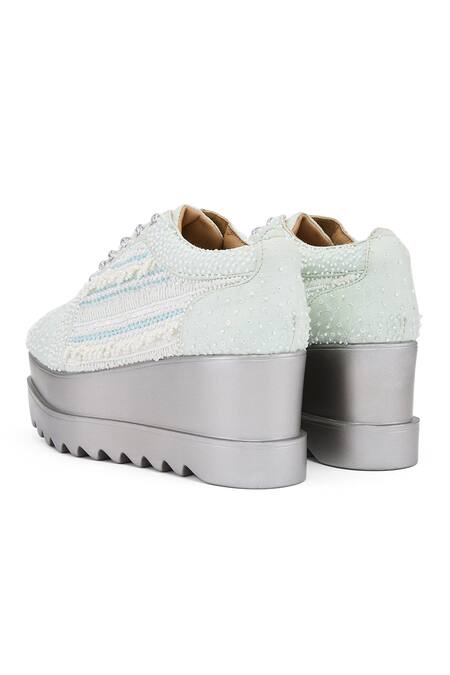 Shop Anaar Mint Beads, Embroidery Mist Me Wedges Sneakers Online at Aza Fashions Shop_Anaar_Mint Beads, Embroidery Mist Me Wedges Sneakers _Online_at_Aza_Fashions