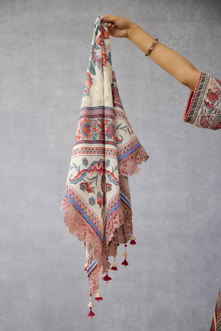 Torani_Multi Color Embroidery, Lace Coromandel Ayaana Designer Scarf _Online_at_Aza_Fashions