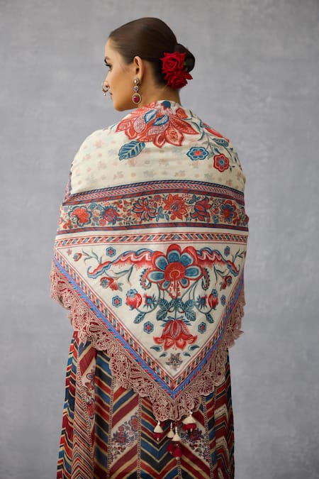 Shop_Torani_Multi Color Embroidery, Lace Coromandel Ayaana Designer Scarf _at_Aza_Fashions