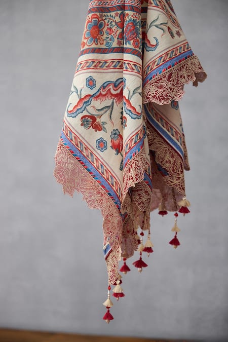 Buy_Torani_Multi Color Embroidery, Lace Coromandel Ayaana Designer Scarf _Online_at_Aza_Fashions