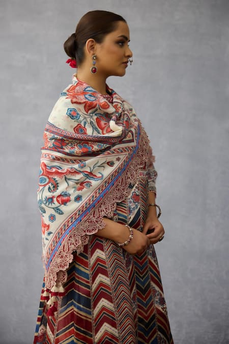 Shop_Torani_Multi Color Embroidery, Lace Coromandel Ayaana Designer Scarf _Online_at_Aza_Fashions