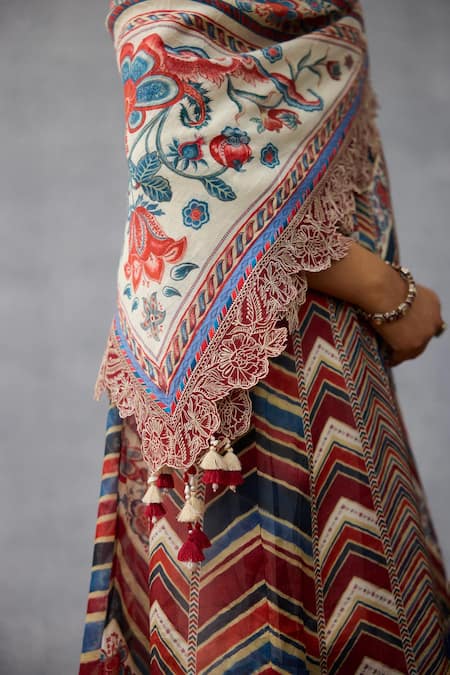 Buy_Torani_Multi Color Embroidery, Lace Coromandel Ayaana Designer Scarf 