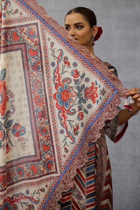 Shop_Torani_Multi Color Embroidery, Lace Coromandel Ayaana Designer Scarf 