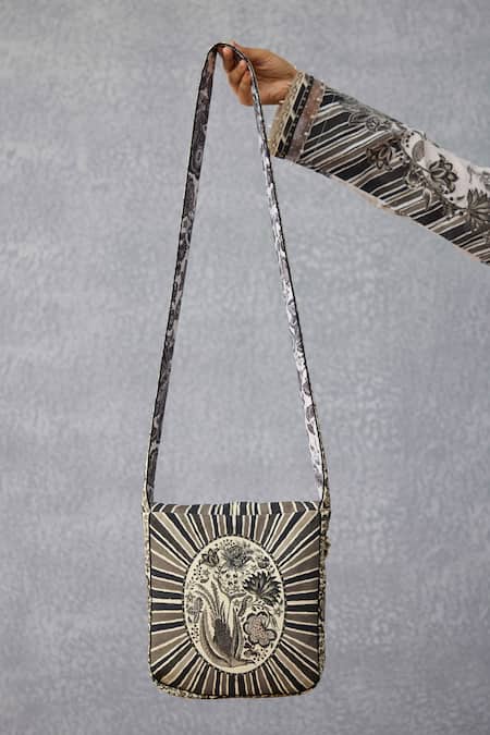 Shop_Torani_Black Embroidery Kalamkari Aashi Sling Bag _at_Aza_Fashions