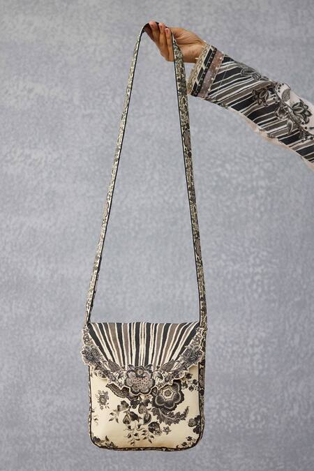 Torani_Black Embroidery Kalamkari Aashi Sling Bag _Online_at_Aza_Fashions